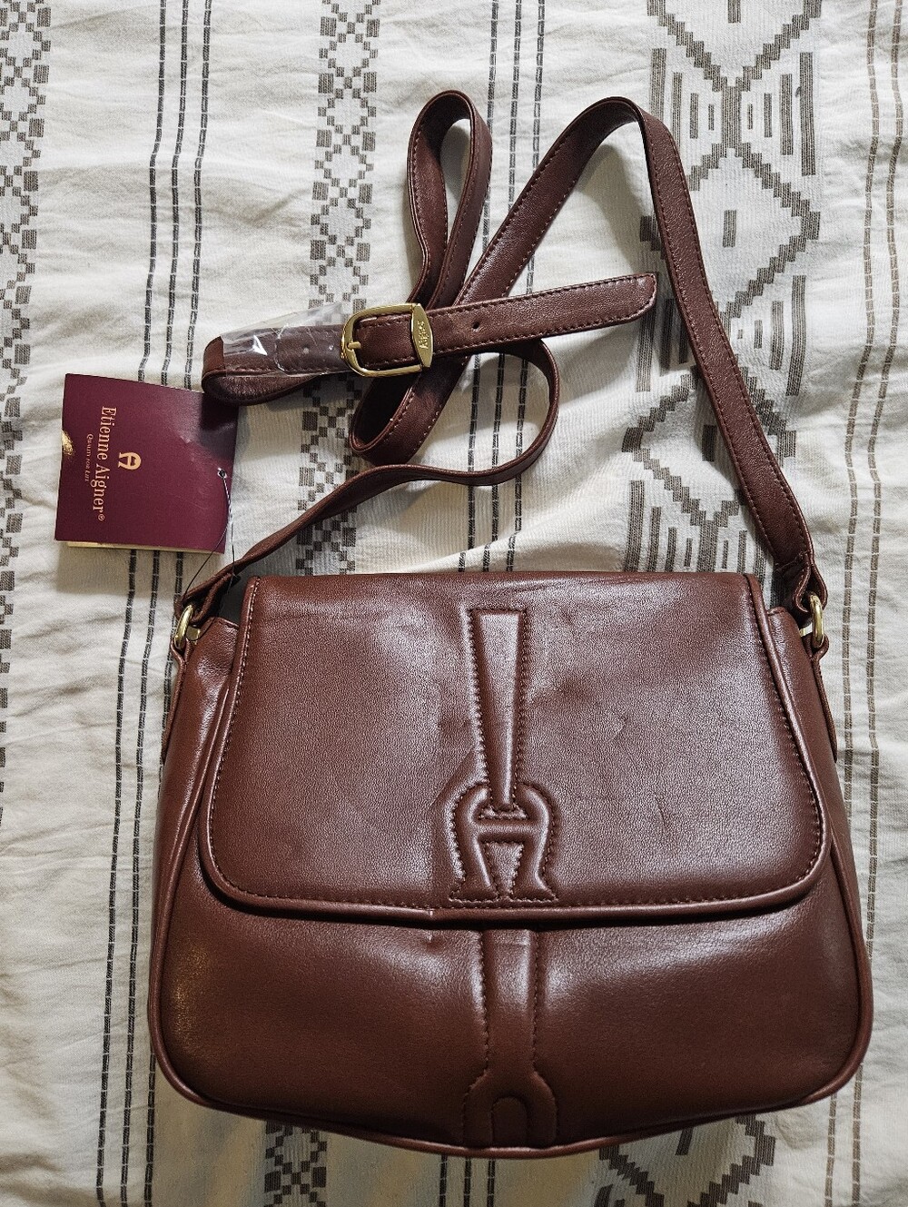 NWT Etienne Aigner Brown Leather Crossbody Saddle Bag
